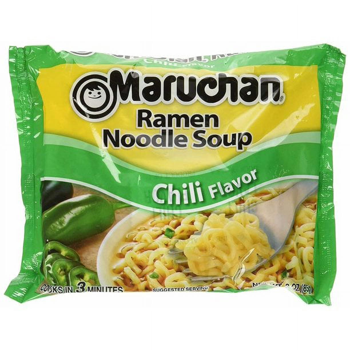 Maruchan Chili Ramen Noodles, 3 oz Packaged Soup, Quantity of 24