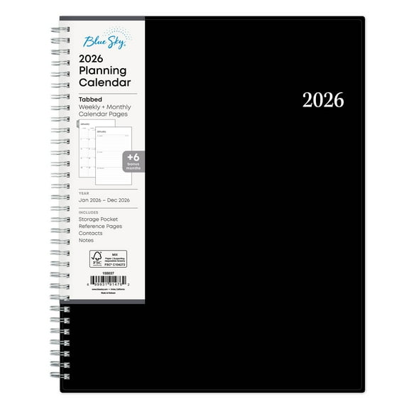 Blue Sky 2026 Weekly and Monthly Planner Calendar, Includes January 2026 - December 2026, 8.5" x 11", Flexible Cover, Wirebound, Laminated Tabs, Storage Pocket, Enterprise