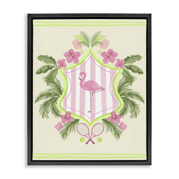 Stupell Industries Palm Beach Flamingo Emblem Sports Painting Black Floater Framed Canvas Art Print Wall Art, 17 x 21