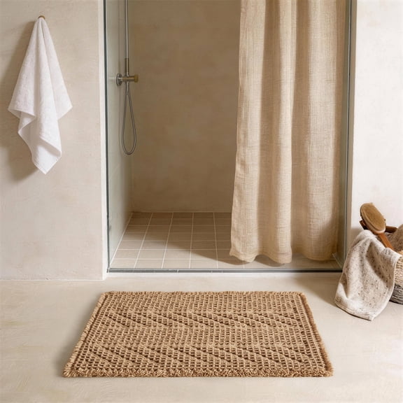 BULULOM Bathroom Rugs,Herringbone Boho Waffle Bath Mat, Non Slip Washable Super Absorbent Quick Dry, Farmhouse Bathroom Decor 20"*30" Khaki