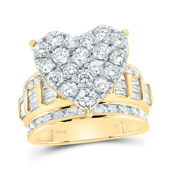 10kt Yellow Gold 3 Cttw Natural Diamond Fashion Heart Wedding Engagement Anniversary Ring, Women Size: 5-9