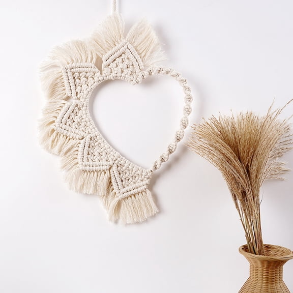 HOOWIFFY boho handmade woven tapestry Woven Hanging Wall Decor Beige Iron Wall Decoration 1Set