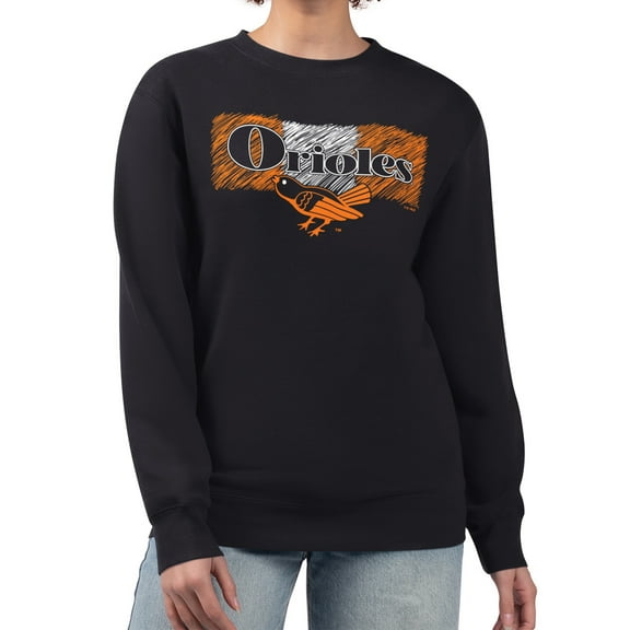 Women's Starter Black Baltimore Orioles Team Color Shading Fleece Pullover Sweatshirt