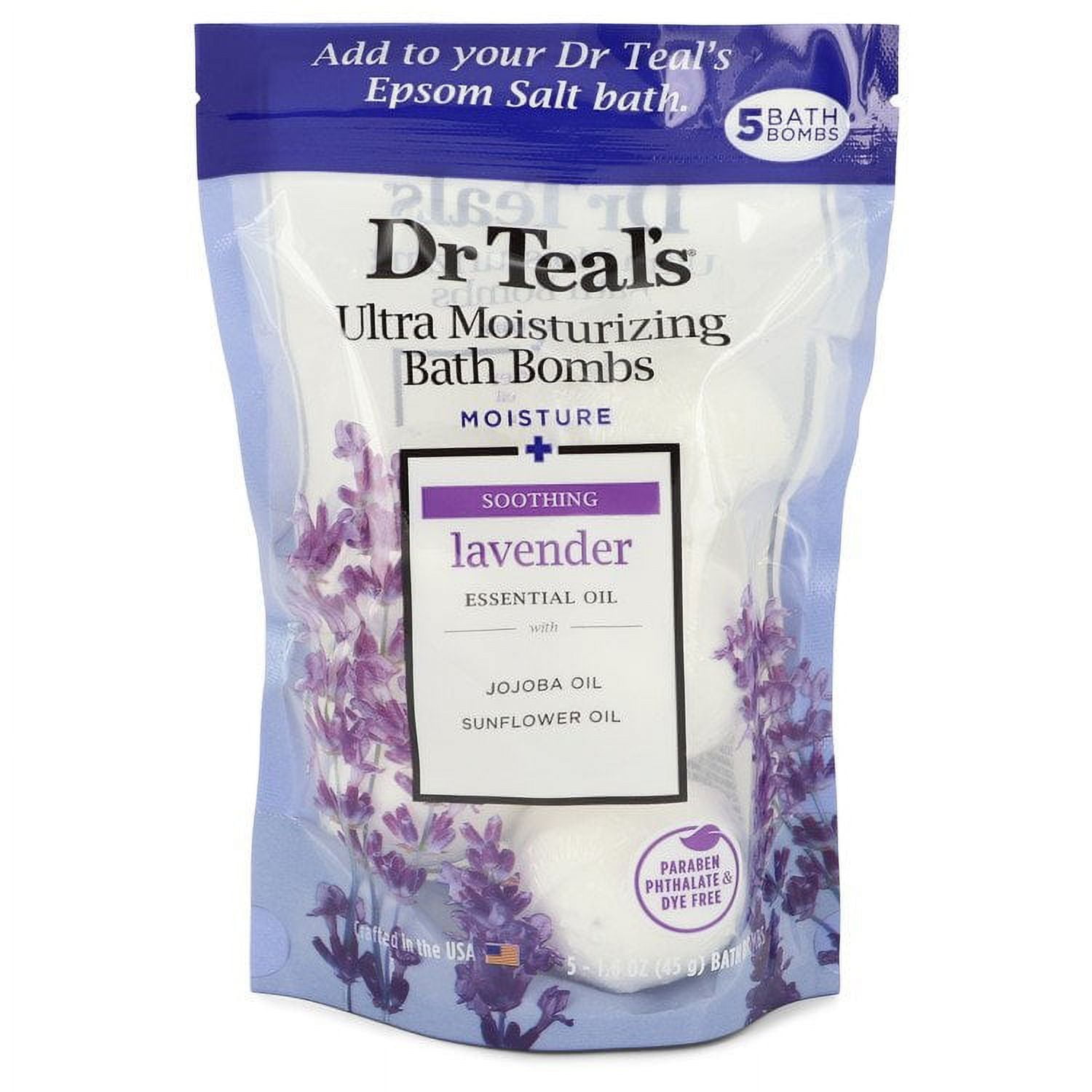 Men Five (5) 1.6 oz Moisture Soothing Bath Bombs with Lavender, Essential Oils, Jojoba Oil, Sunflower Oil (Unisex) 1.6 oz By Dr Teal's