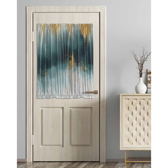 Modern Teal Gold Blackout Curtains French Door Curtains for Door Window, Abstract Geometric Lines Privacy Drapery for Patio/Sidelight Doors, 1 Panel with Tieback, 54 x 40 Inches