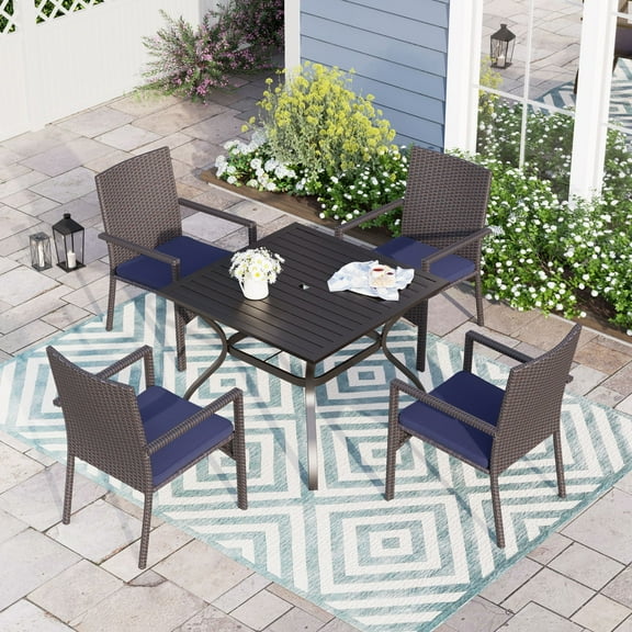 Alpha Joy 5 Pieces Wicker Rattan Outdoor Patio Dining Set Chairs & Table Set