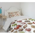 thumbnail image 4 of Ambesonne Sea Shells Quilted Bedspread Set 2 Pcs, Maritime Shrimps, Twin Size, Multicolor, 4 of 6