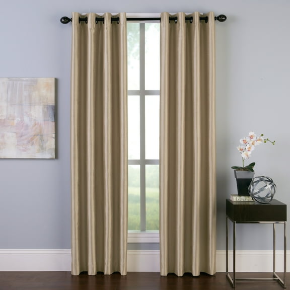 Curtainworks Malta Curtain, Polyester Room Darkening Faux Silk Grommet Single Panel, Sand, 50" x 144", Adult