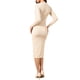 thumbnail image 3 of Vestido de suéter Bodycon INSPIRE CHIC para mujer 2025, vestido midi de punto con cuello en V, mangas largas y decoración de botones, talla M, color albaricoque, 3 of 6