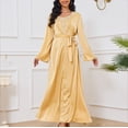 thumbnail image 6 of ICHUANYI Womens Muslim Dress Solid V Neck Long Sleeve Dress Full Length Daily Casual Dress, 6 of 7