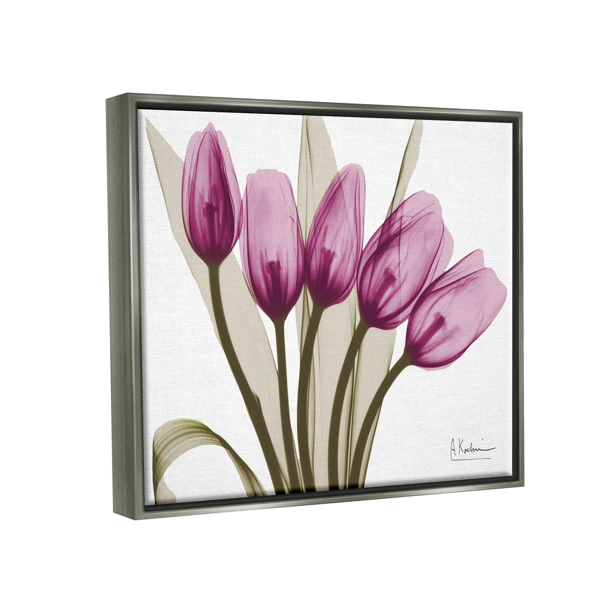 Stupell Industries Contemporary Pink Tulips Botanical & Floral Photography Gray Floater Framed Art Print Wall Art, 21 x 17