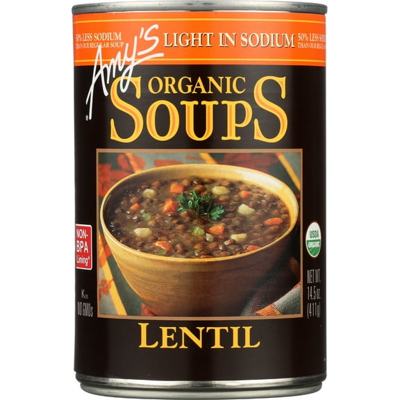 Pack of 12, Amys Light in Sodium Organic Lentil Vegetable Soup, 14.5 oz