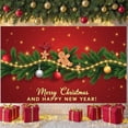 thumbnail image 3 of Red Background Christmas Banner Green Pine Branches New Year Banner Gingerbread Man Star Ornaments Holiday Banner for Christmas Party New Year Celebration Home Decoration, 3 of 9