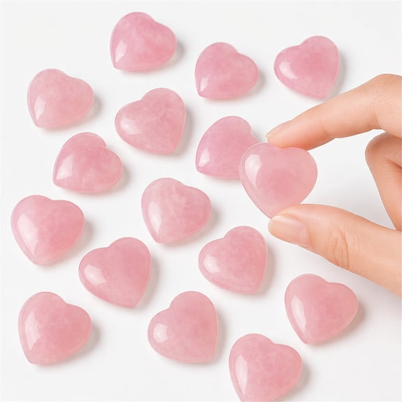 NOGIS 20 Pcs Rose Quartz Heart Crystals Natural Crystal Polished Healing Cute Mini Pocket Stones Palm Thumb Love Gemstones Set Reiki Energy Balancing Meditation Valentine's Day Gift (Pink)