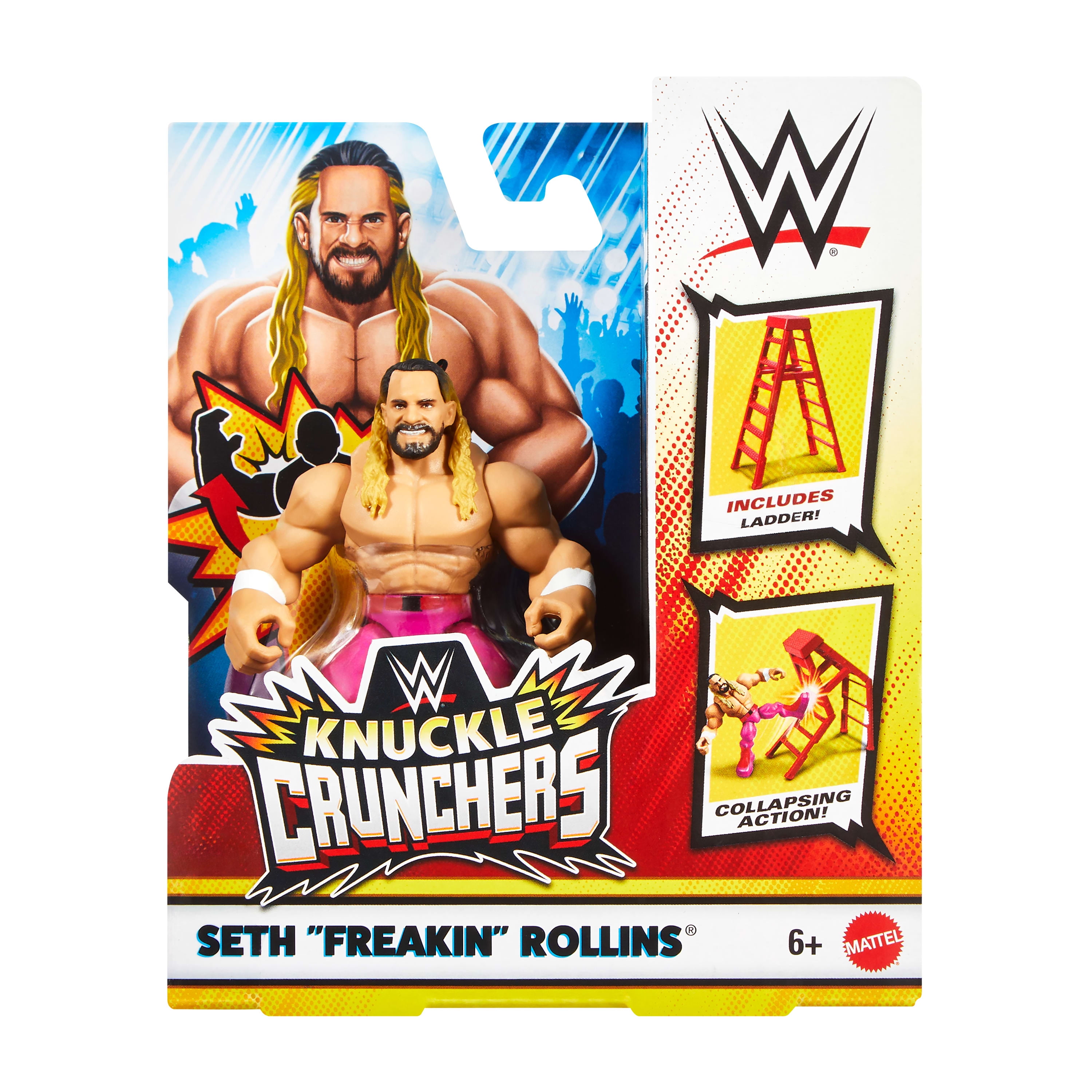 WWE Knuckle Crunchers Seth Rollins Action Figure & Accessories, Bone-Crunching Movement, 3.25-inch