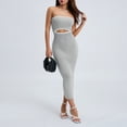 thumbnail image 2 of Women Tube Top Dresses Knit Strapless Cut Out Striped Midi Bodycon Dress Summer Backless Fitted Long Beach Dresses, 2 of 6