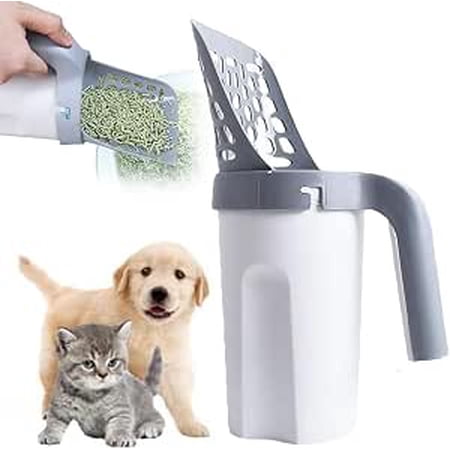 Cat Litter Scooper with Waste Bin and Built-In Bags Portable Scoop Holder and Litter Box Cleaning Tool with Quick Disposal Space-Saving Home Organizer 1 Roll Bag Pack