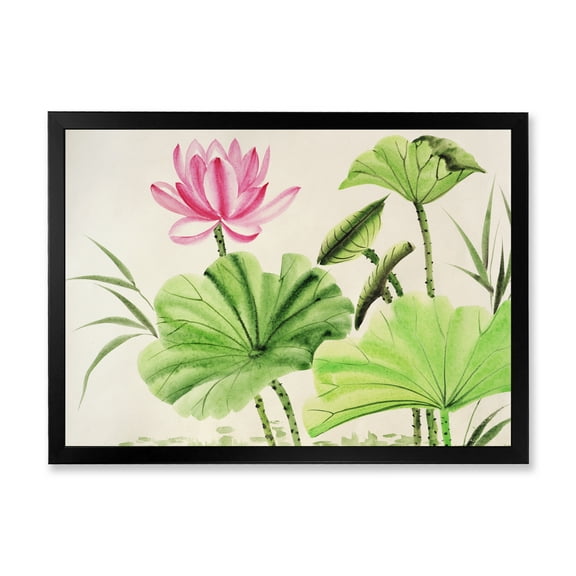 Designart 'Ancient Pink Lotuses In The Pond V' Traditional Framed Art Print