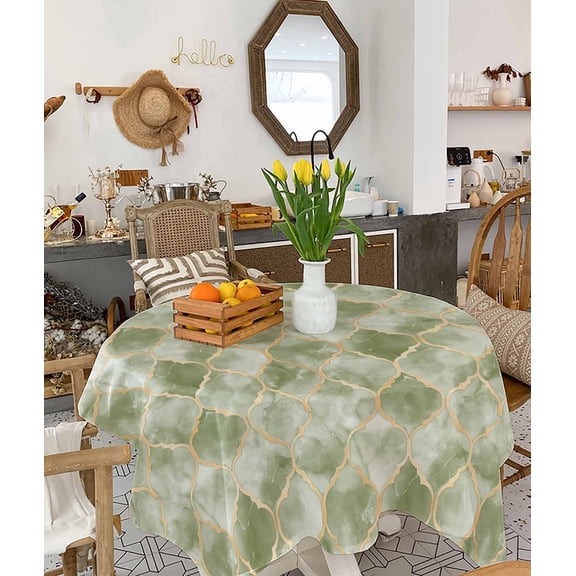 Sage Green Geometric Tablecloth Square Table Cloth 60x60 , Waterproof Tablecloth Outdoor Table Cloth, Modern Morocco Abstract Art Washable Table Cover for Kitchen Dining Party