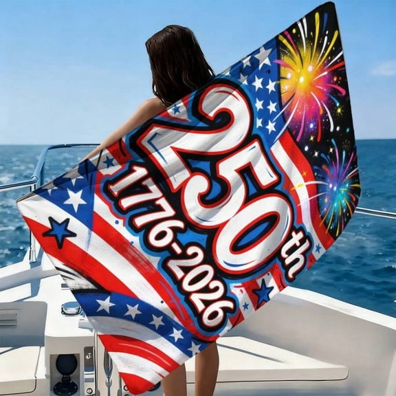 Patriotic 250th Anniversary Oversized Beach Towel USA Red White Blue Absorbent Quick Dry Microfiber for Travel Camping Pool