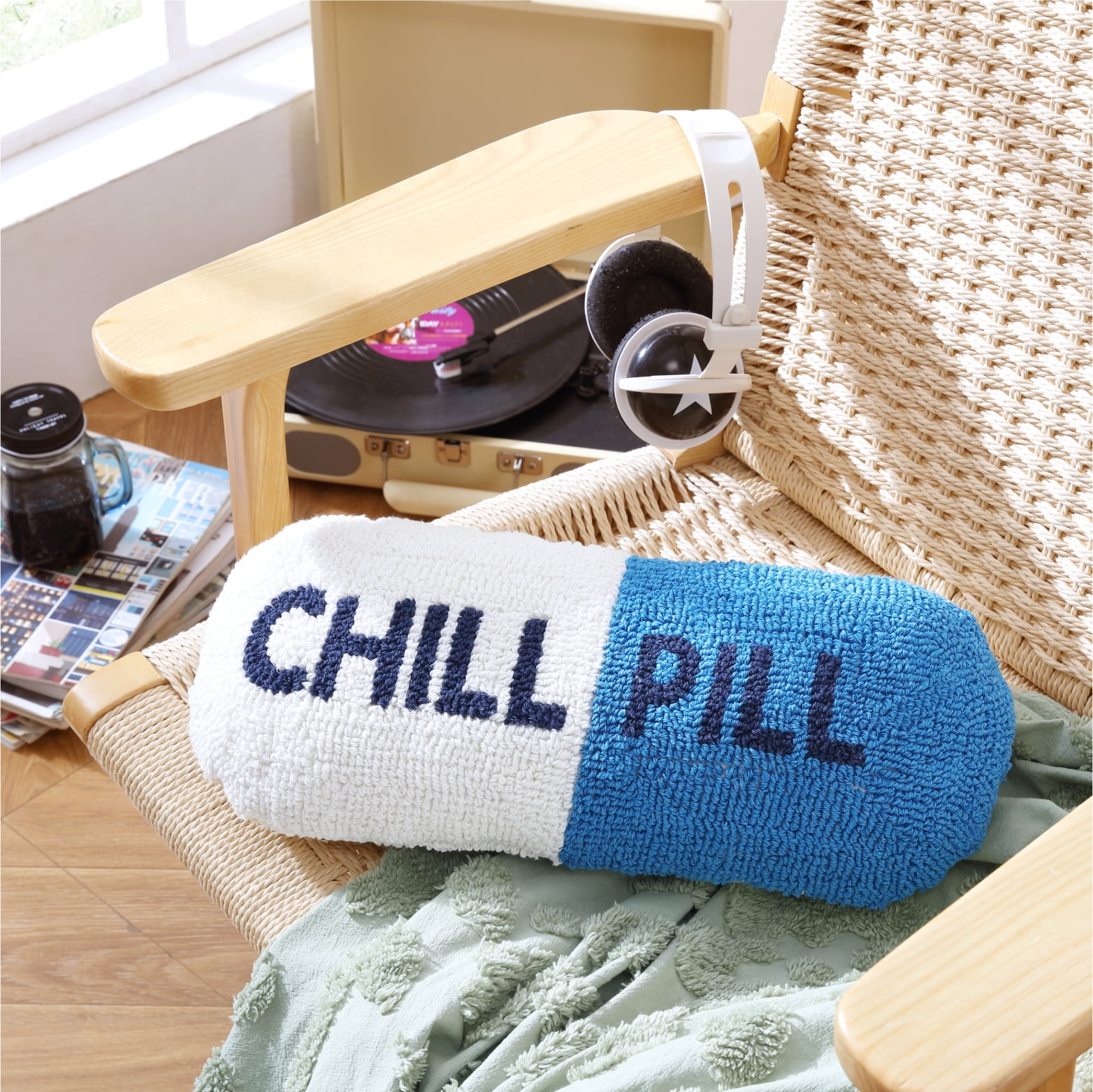 (2 pack) Mainstays Chill Pill Shaped Decorative Pillow, 20 in x 8 in, Cobalt