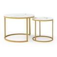 thumbnail image 3 of IVV Nesting Coffee Table Set of 2, Living Room Round Center Tables with White Marbling MDF Top and Gold Metal Frame, Industrial End Table Side Tables for Bedroom Balcony Yard, 3 of 6