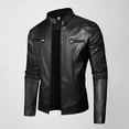 thumbnail image 4 of Lovzfmll Leather Jacket for Men, Solid Color Stand Collar, Zip Front Pockets, PU Motorcycle Jacket, Long Sleeve Fall Outerwear, 4 of 9