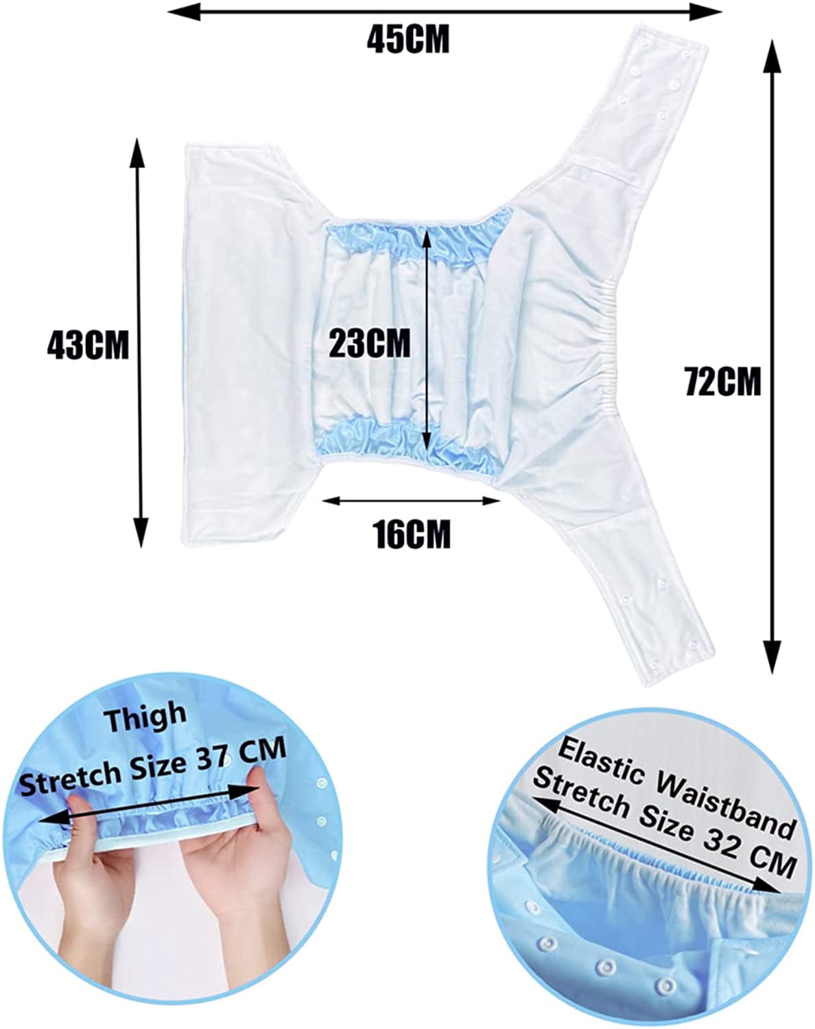 CutiePlusU Adult Cloth Diaper Washable Adult Pocket Nappy Cover Adjustable Reusable Breathable Leak Free Blue