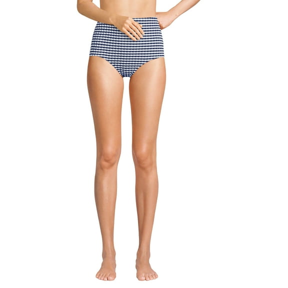 Lands' End Women's Tummy Control Gingham Tugless High Waisted Bikini Bottoms