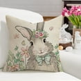 thumbnail image 4 of Happy Easter Decorative Throw Pillow Covers 18 x 18 Set of 4, Hunny Bunny Rabbit Blue Porch Patio Outdoor Pillowcase, Flowers Vintage Sofa Couch Cushion Case Home Decor, 4 of 5