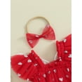 thumbnail image 6 of JYYYBF Infant Baby Girl Valentine's Day Jumpsuit with Bow Headband Fly Sleeve Heart Print Tulle Mesh Dress Romper Set, 6 of 6