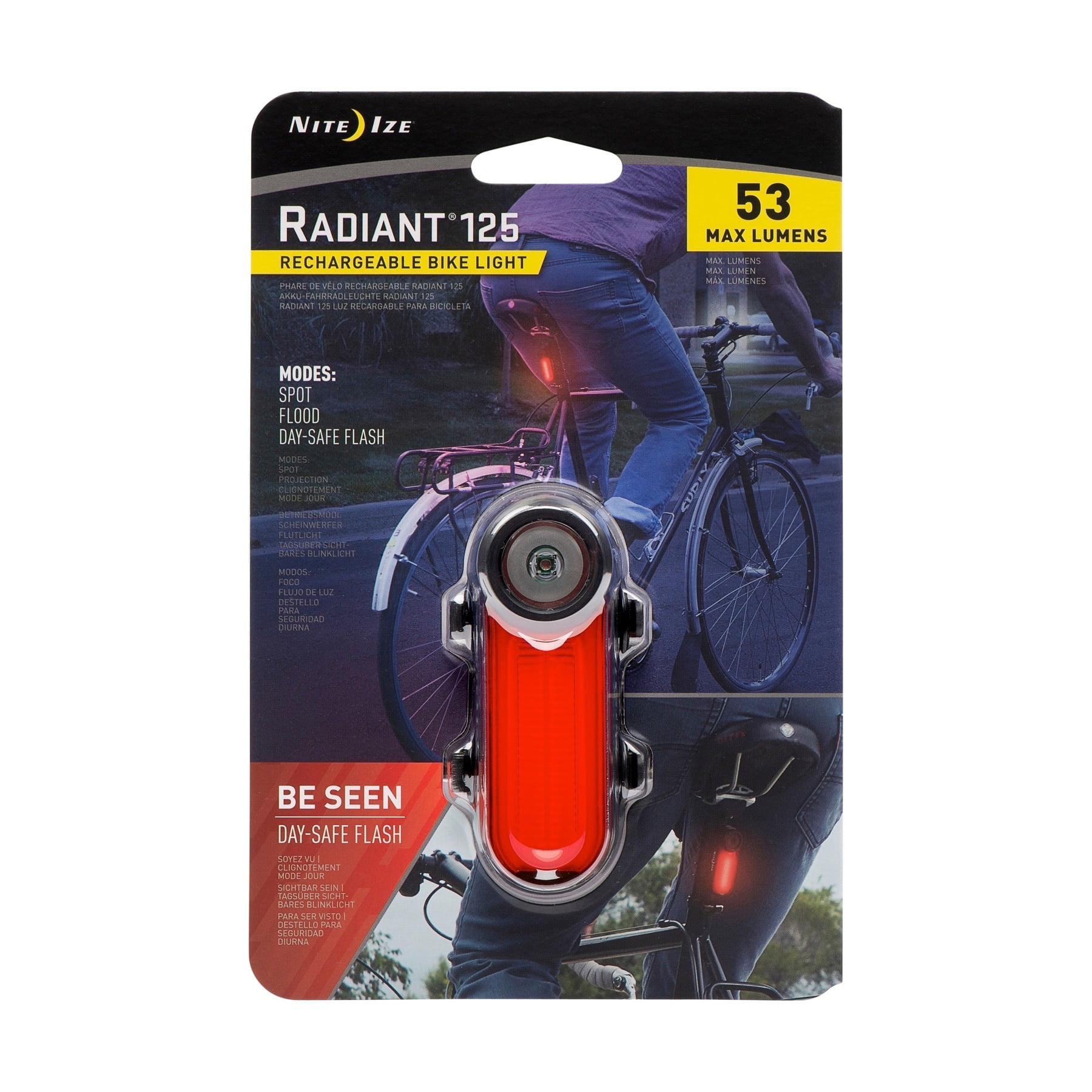 Nite Ize Radiant 125 Rechargeable Bike Light, Red 53 Lumens Safety