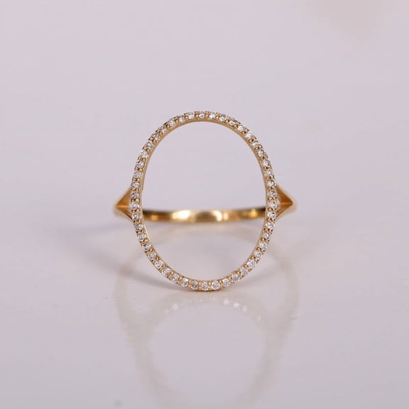 Diamond Oval Cutout Ring, Large Ring, 925 Sterling Silver Unique Ring, Delicate Ring, Art Deco Ring, Handmade Fine Jewelry