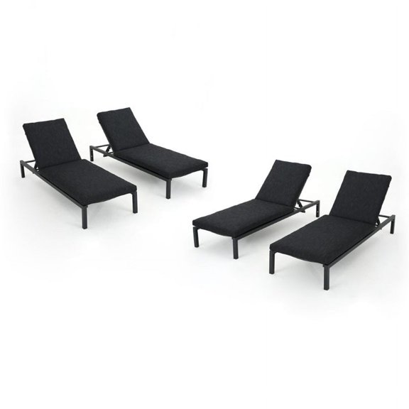 Noble House Navan Outdoor Aluminum Chaise Lounge in Dark Gray (Set of 4)