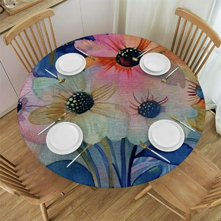 

BCIIG Watercolor Round Table Cover Stain Resistant Washable Indoor Outdoor Dining Parties Farmhouse 100% Polyester Fiber 54-58