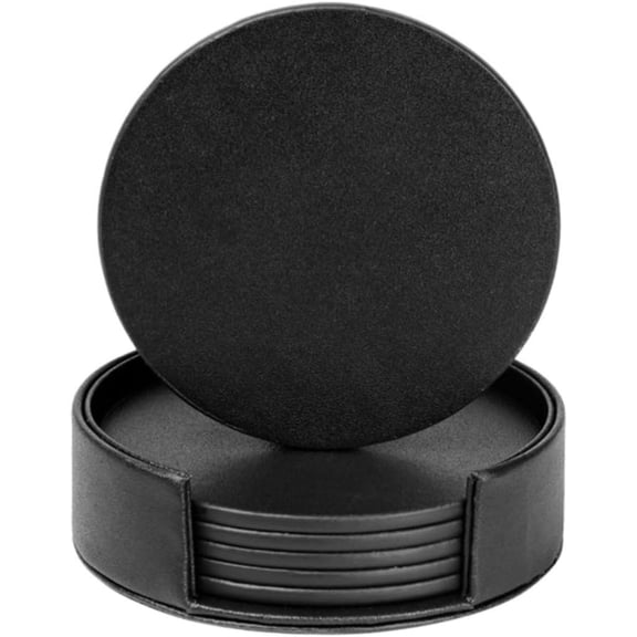 Drink Coasters Set of 6 Leather Coasters Spill Protection for Table Desk,Durable and Non Slip Leather Coaster Perfect for Common Size Glass Coffee Cup & Mug,4 Inches(Round Black Coasters)