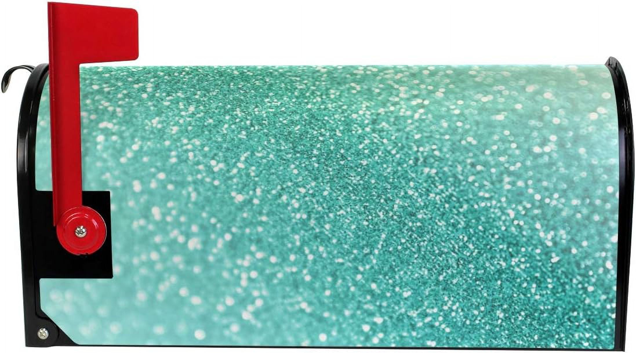 Turquoise Glitter Magnetic Mailbox Cover Oversized for Garden Yard Outdoor Decorations-25.5" x20.8