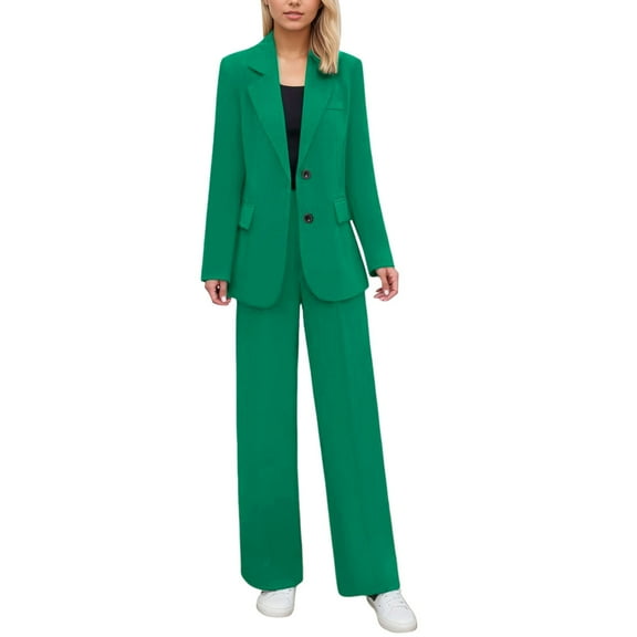 Lounge Sets for Women, Women's Elegant Slim Fit And Wide Leg Pants Suit Set Business Formal Outfit Two Piece Trousers, Suits(Green,4XL)