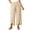 Beige, variant on Women's Cotton Wide Leg Pants Elastic Waist with Button Front Slit Casual Flowy Culotte Trousers for Daily Vacation Beach Wear
