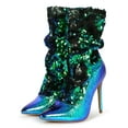 thumbnail image 5 of Women Slouchy Metallic Sequin Pointy Toe Stiletto Heel Booties 19666, 5 of 6