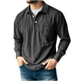 thumbnail image 2 of Feancey Long Sleeve Polos Shirts for Men Vintage Washed Button Up Collared T-Shirt Solid Color Distressed Golf Shirt Business Casual Work Shirt Black 3XL, 2 of 6