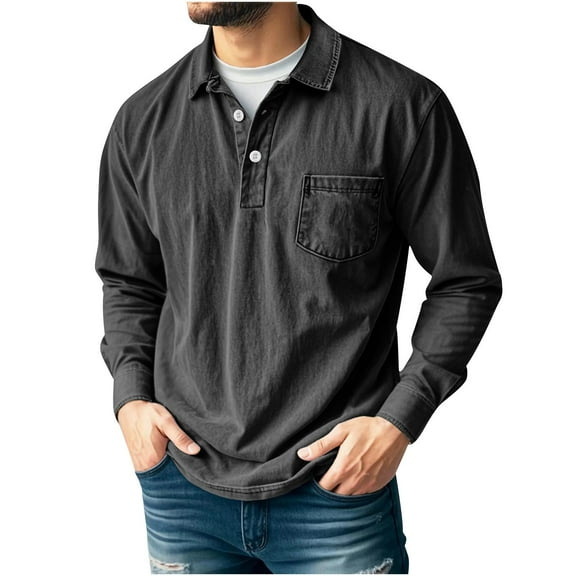 Men's Long Sleeve Shirts Casual Banded Bottom Stretch Classic Golf Shirt Button Collared Pullover