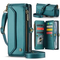 ShieldPlus for iPhone 15 Case, RFID Blocking iPhone 15 Wallet Case Crossbody for Women Men,Luxury PU Leather Magnetic Flip Zipper Strap Phone Case for iPhone 15,Green