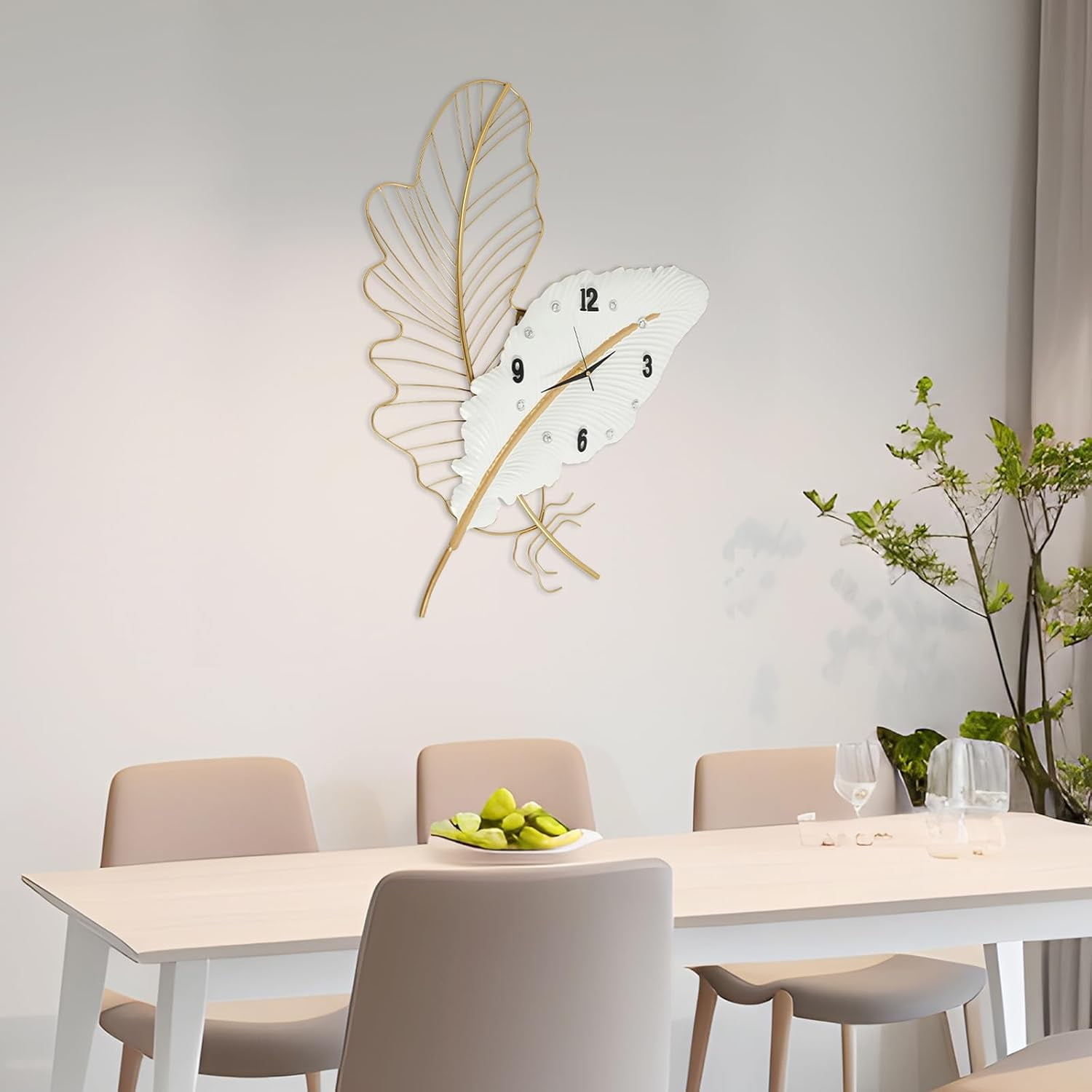 Modern 30inch Large Wall Clock Metal Feather Wall Clock Decorate with Sweep-Second Silent, Wall Clocks for Living Room, Bedroom, Dining Room, Office,