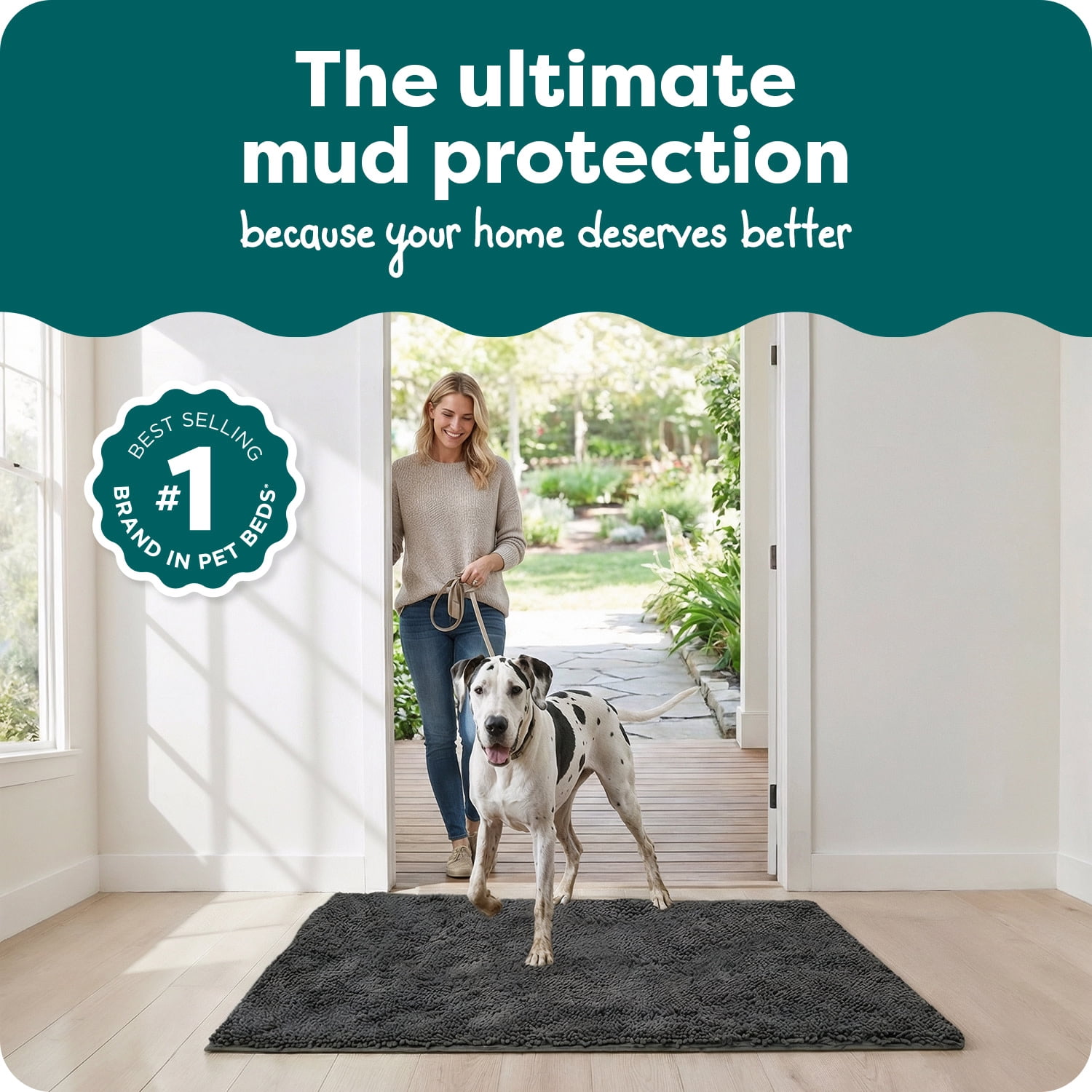 FurHaven Ultra Absorbent Dog Door Mat for Muddy Paws, Machine Washable with Non-Slip Backing for Cleaner Floors & Pet Safety, Jumbo Plus XXXL, Chenille Shammy Rug, Charcoal Gray
