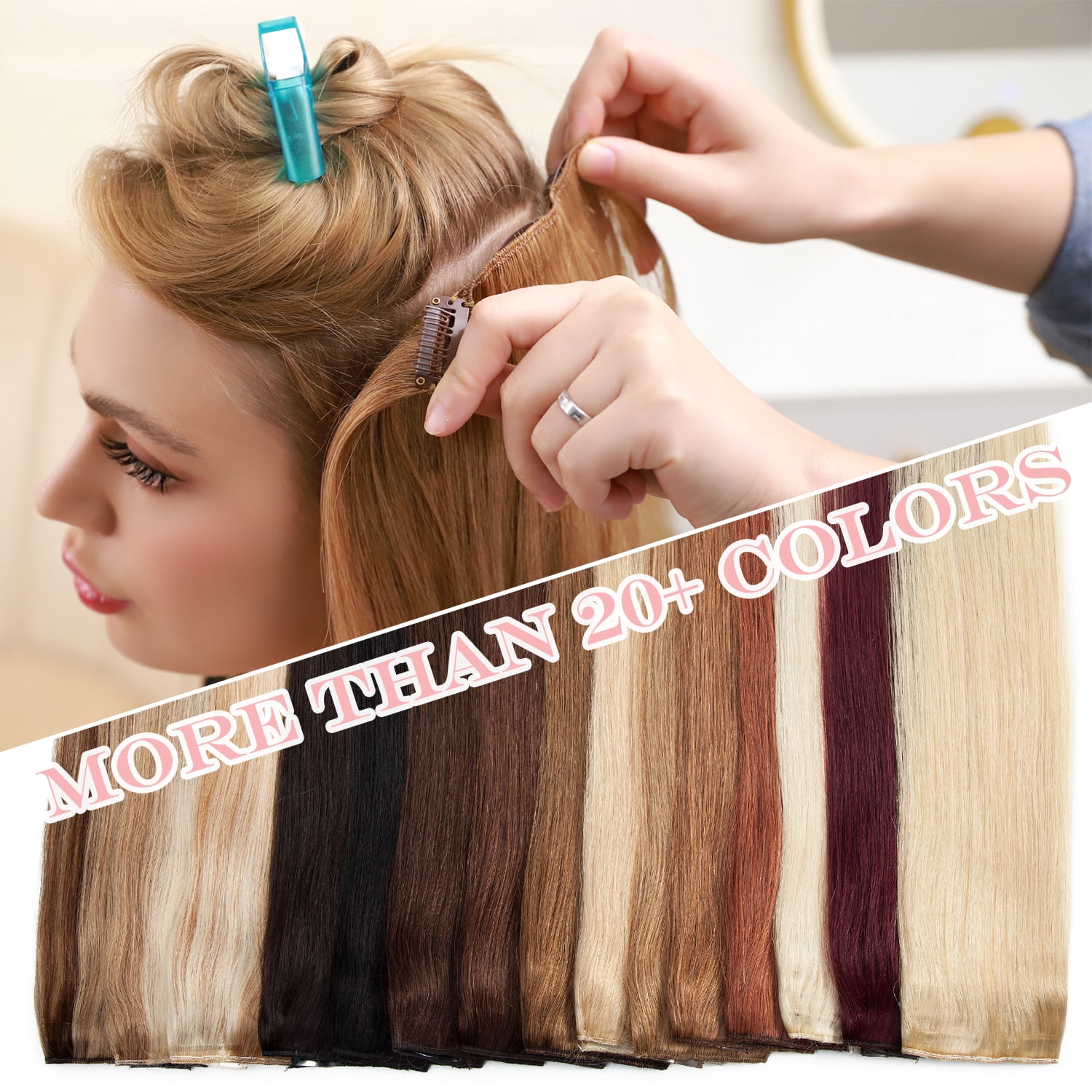 Benehair 100% Real Remy Human Hair Extensions Clip In 8Pcs Hair Weft Full Head Women Highlight Blonde Hair
