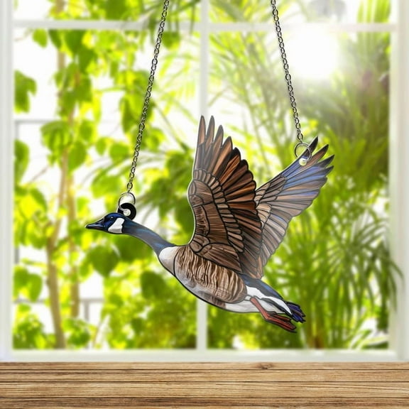 ViciArt Flying Canada Goose Acrylic Window Hanging – 4" Faux Stained Glass Wildlife Bird Suncatcher Decor