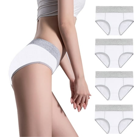 

YWDJ Ladies Underwear 4PC Women Solid Color Patchwork Briefs Panties Underwear Bikini Underpants White XL