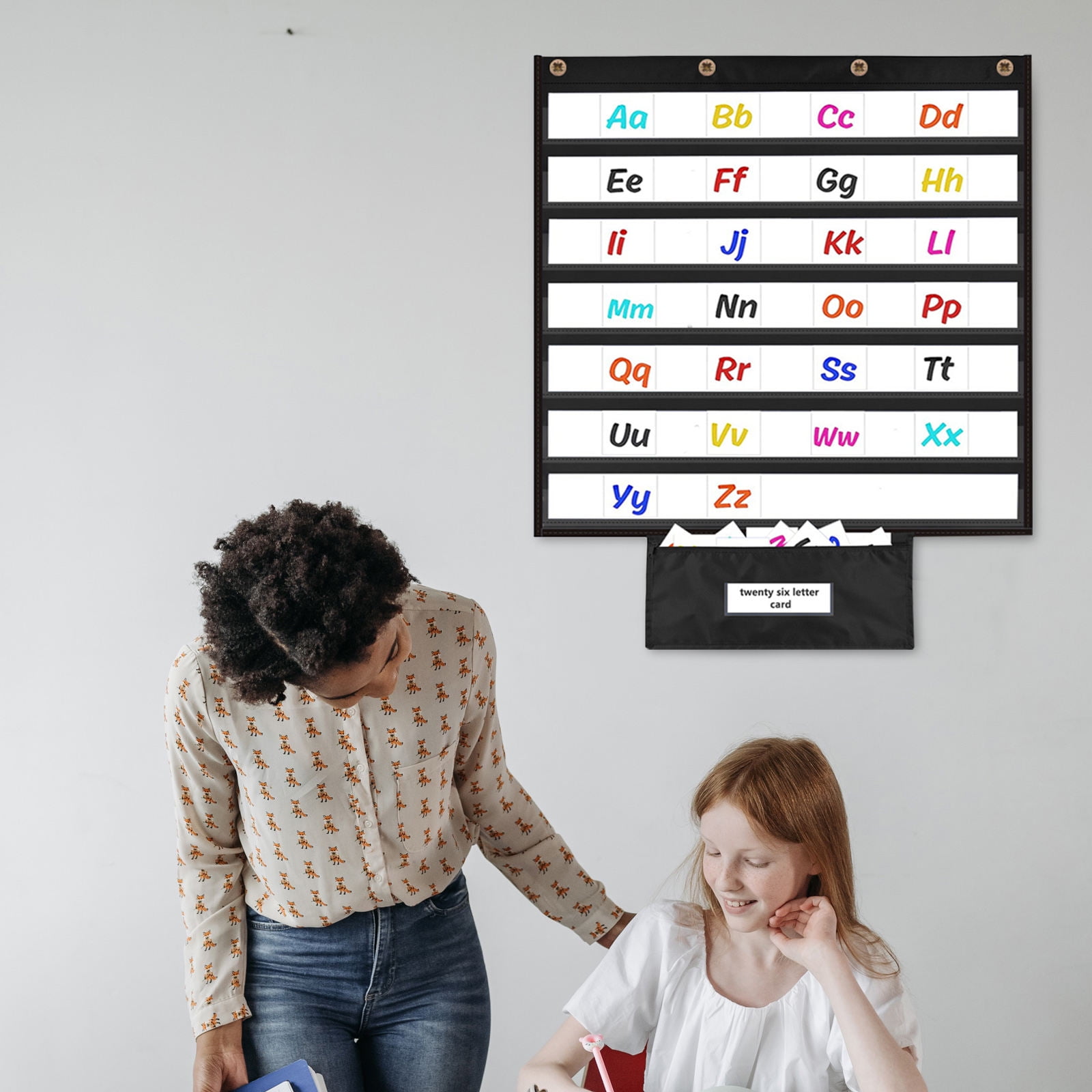 CRILSTYLEO Black Classroom Calendar Pocket Chart Wall Hanging for Organizing Word Cards and Sentence Strips