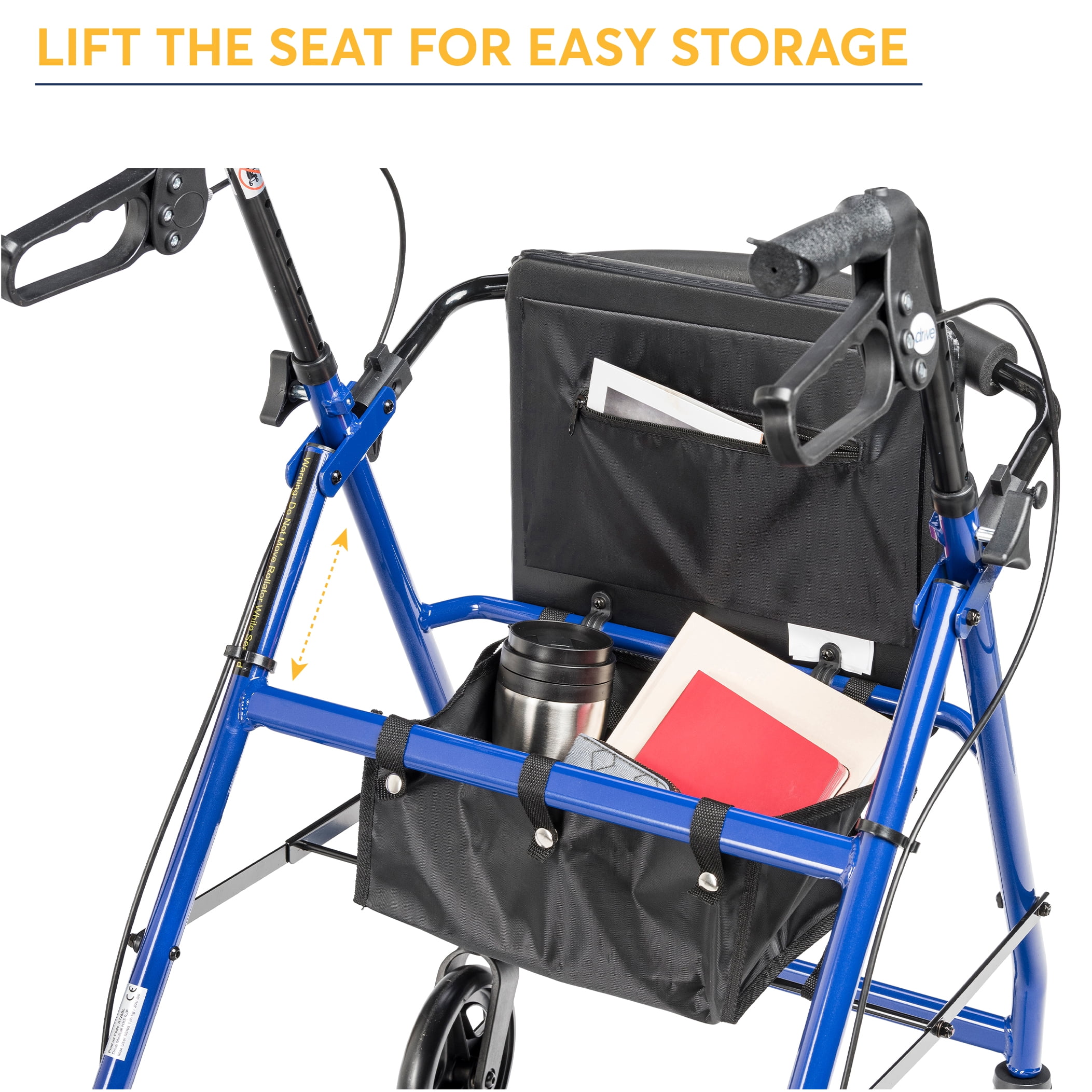 Removable Support Blue Wheels, with Seat, Rollator Padded Walker Fold Up Drive Rolling and Medical Back 6\